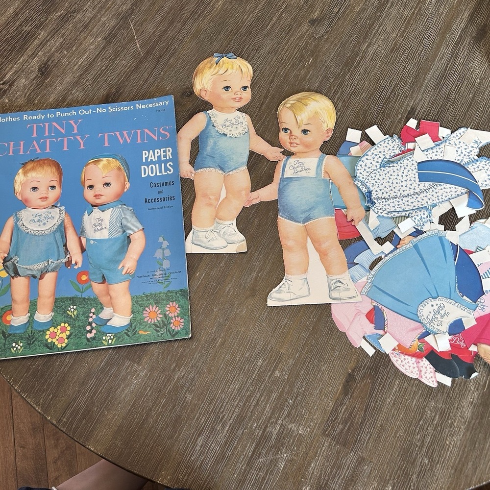 1963 Tiny Chatty Twins Paper Dolls Book Clothes Whitman Rare